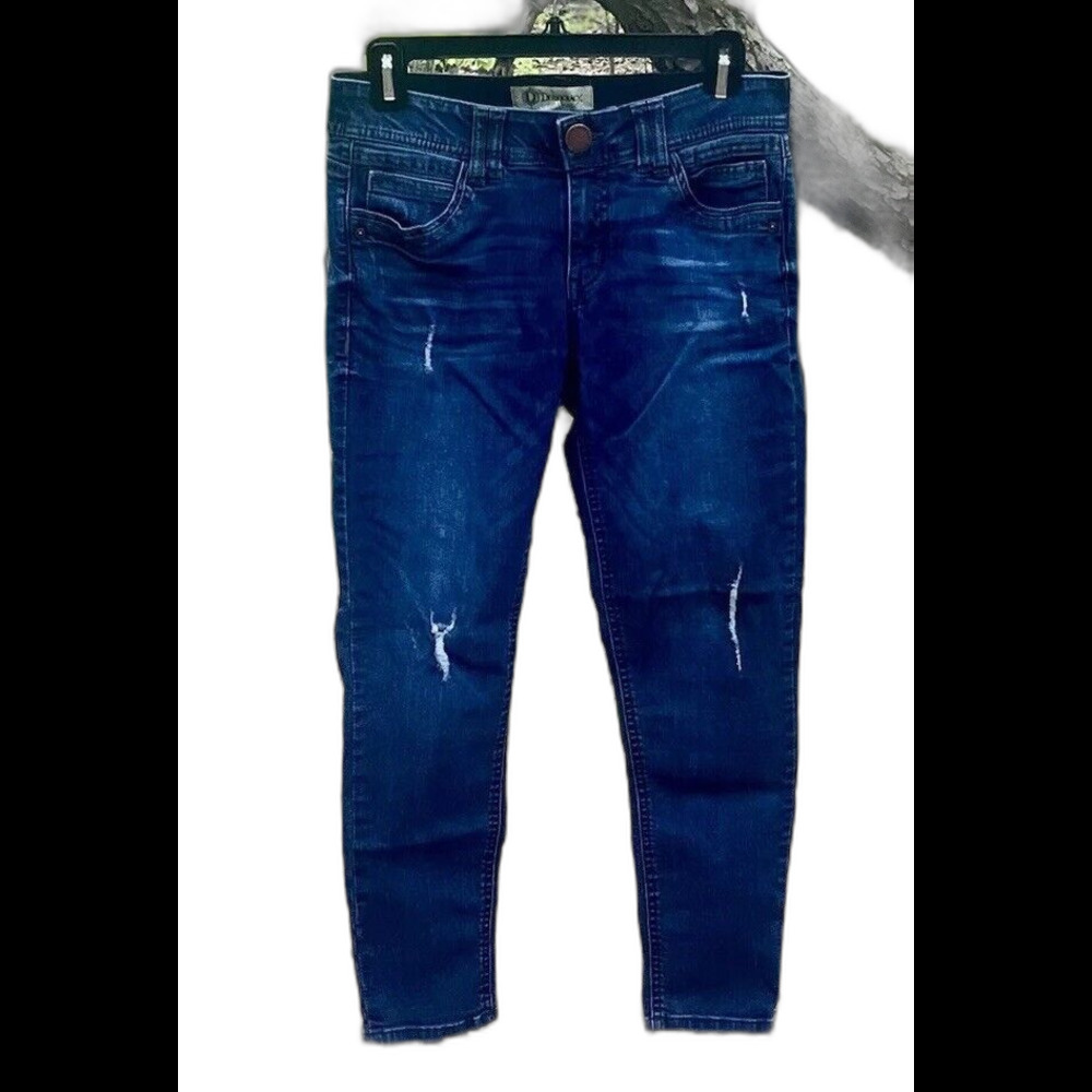Democracy Navy Distressed Cropped Jeans